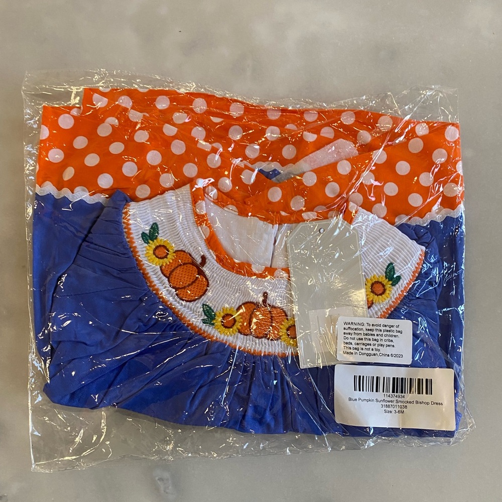 New! Lil Cactus PUMPKIN SUNFLOWER BISHOP SMOCK DRESS baby toddler girl fall - Picture 8 of 9